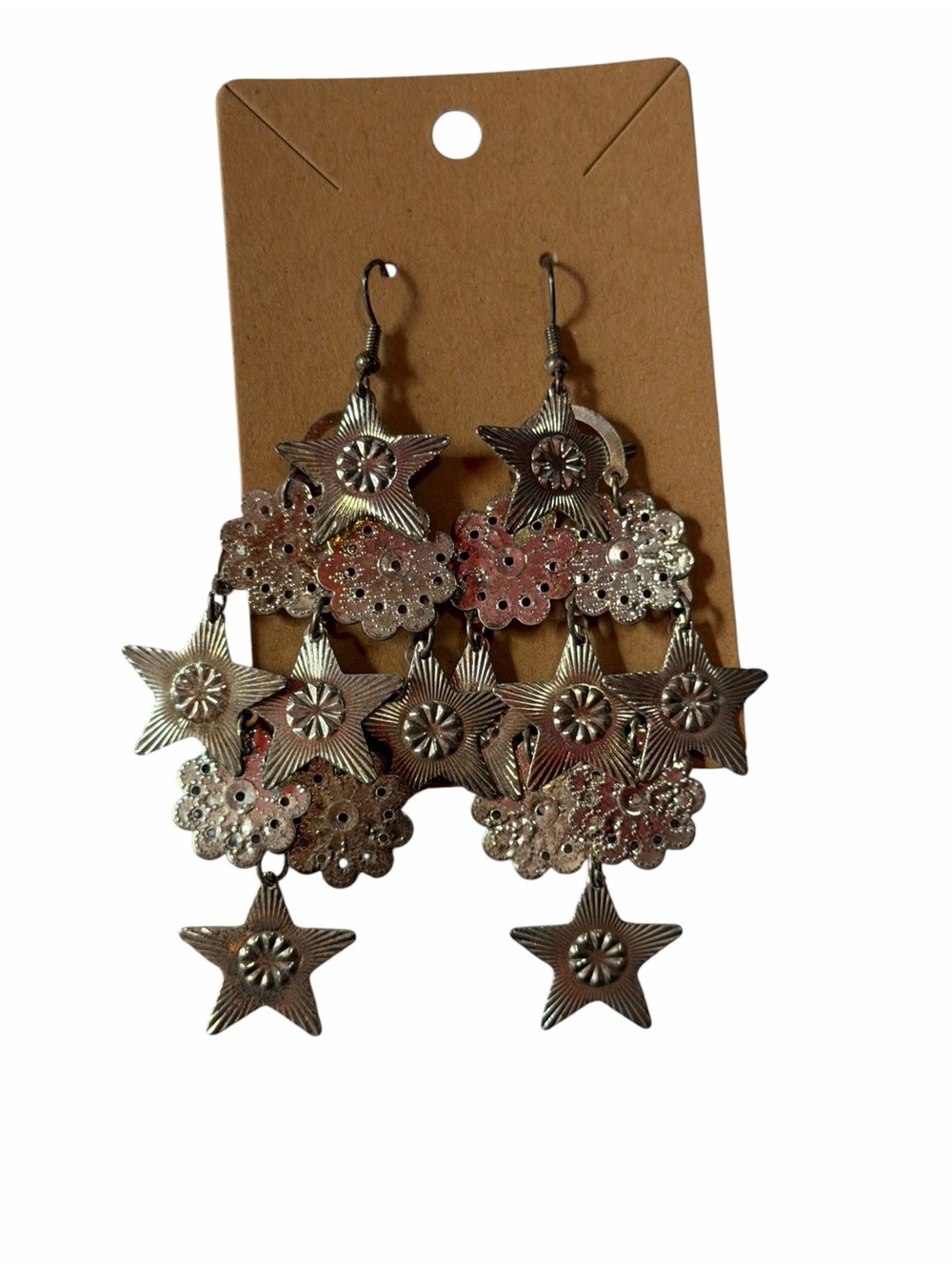 Star & Floral Dangle Earrings - Silver